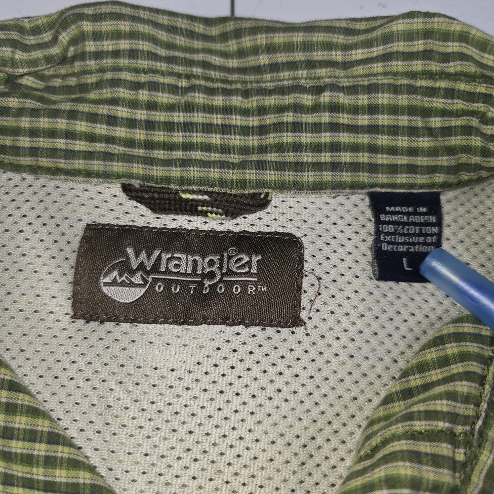 WRANGLER Men's Large Green Black Check Short Sleeve Fishing Shirt -1084 - Picture 4 of 8